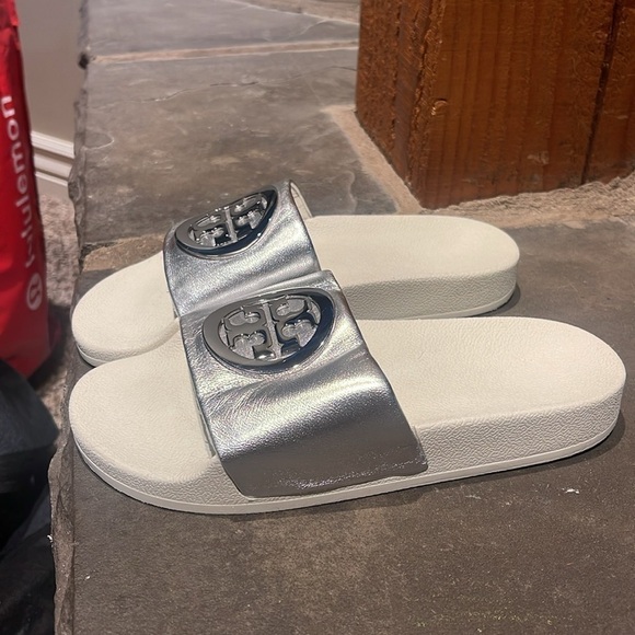 Tory Burch Silver Slide Sandals - Picture 2 of 7